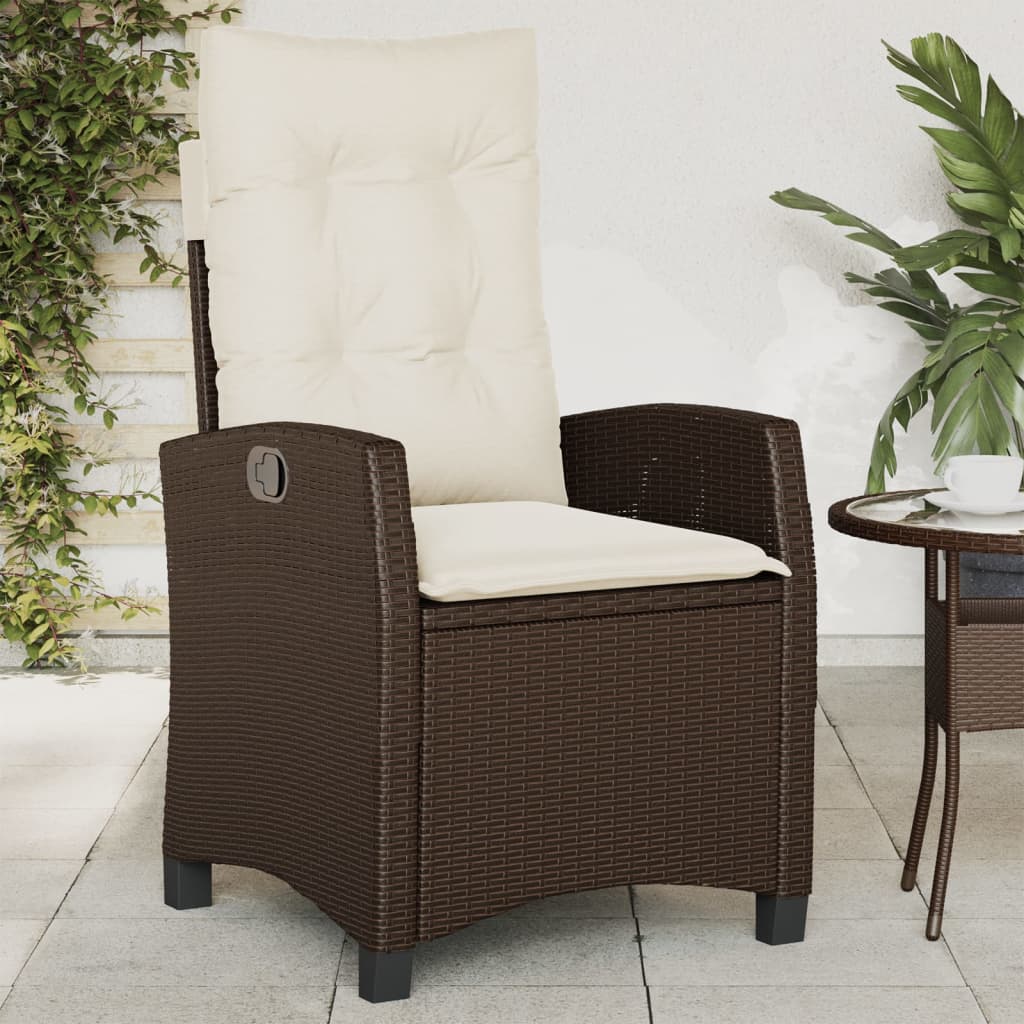 JUNG Vida Gartensessel Verstellbar mit Kissen Braun Poly Rattan
