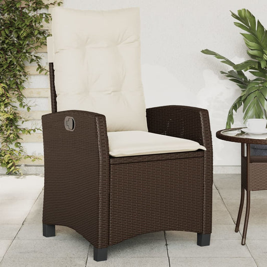 JUNG Vida Gartensessel Verstellbar mit Kissen Braun Poly Rattan