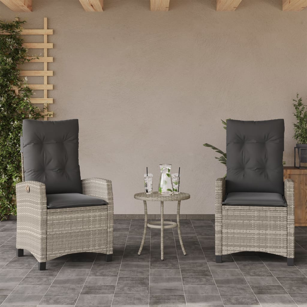 JUNG Vida Gartensessel mit Kissen 2 Stk. Verstellbar Hellgrau Poly Rattan
