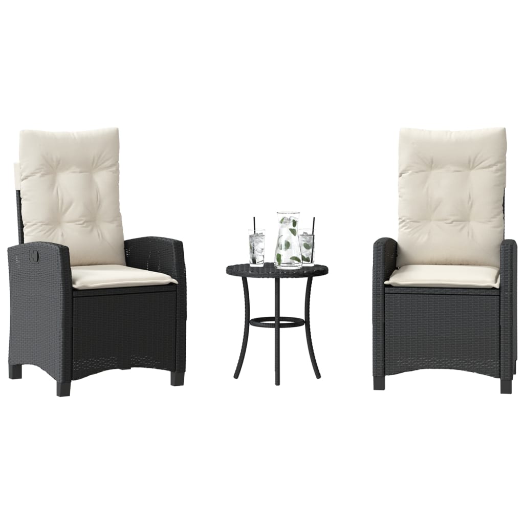 JUNG Vida 3-tlg. Bistro-Set mit Kissen Schwarz Poly Rattan