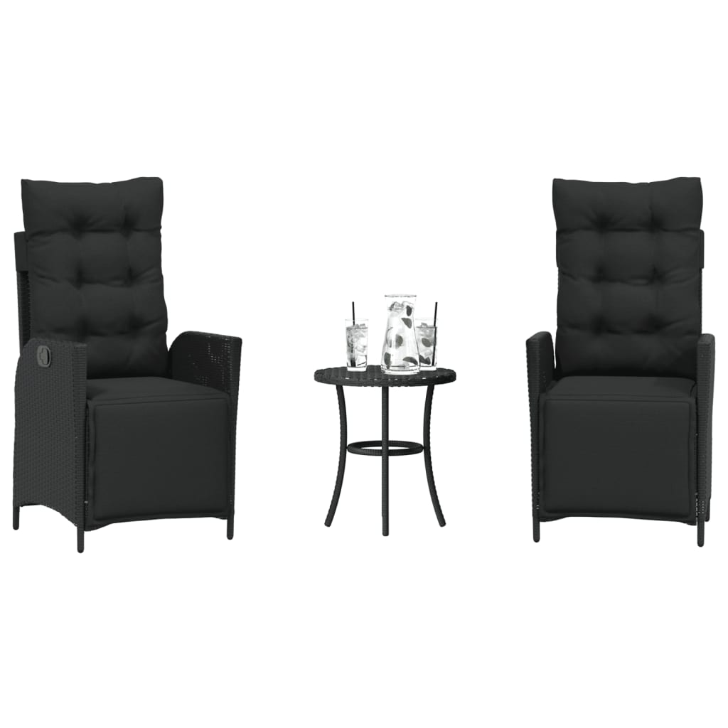 JUNG Vida 3-tlg. Bistro-Set mit Kissen Schwarz Poly Rattan