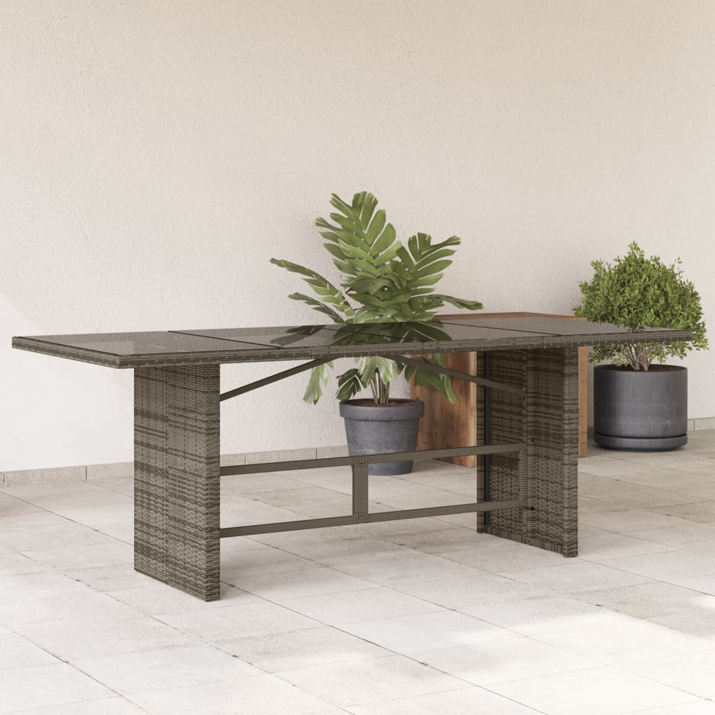 JUNG Vida Gartentisch mit Glasplatte Grau 190x80x74 cm Poly Rattan