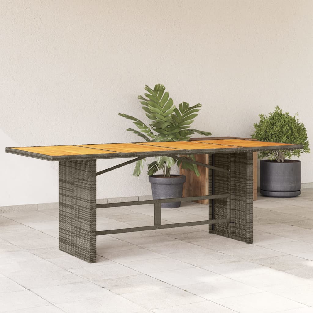JUNG Vida Gartentisch mit Akazienholz-Platte Grau 190x80x74cm Poly Rattan