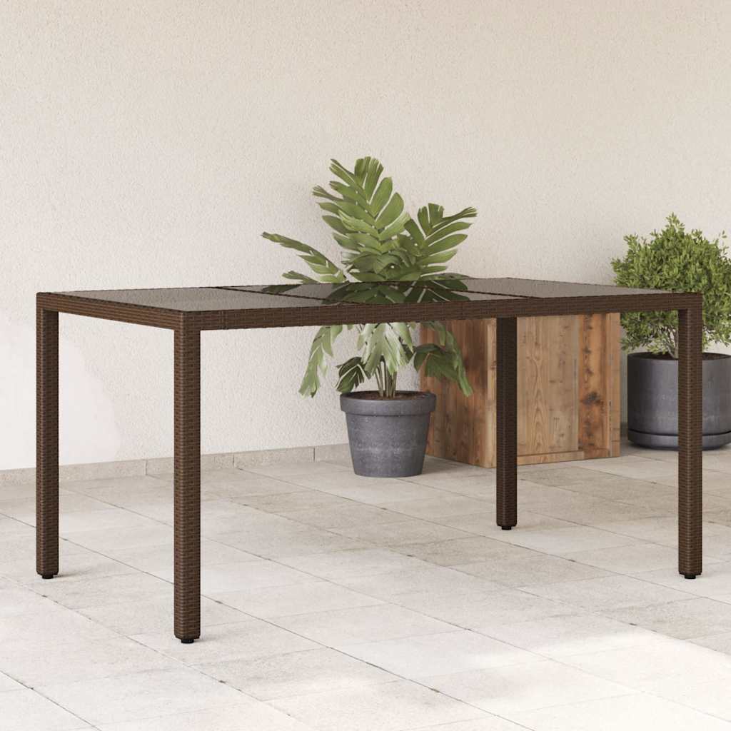 JUNG Vida Gartentisch mit Glasplatte Braun 150x90x75 cm Poly Rattan