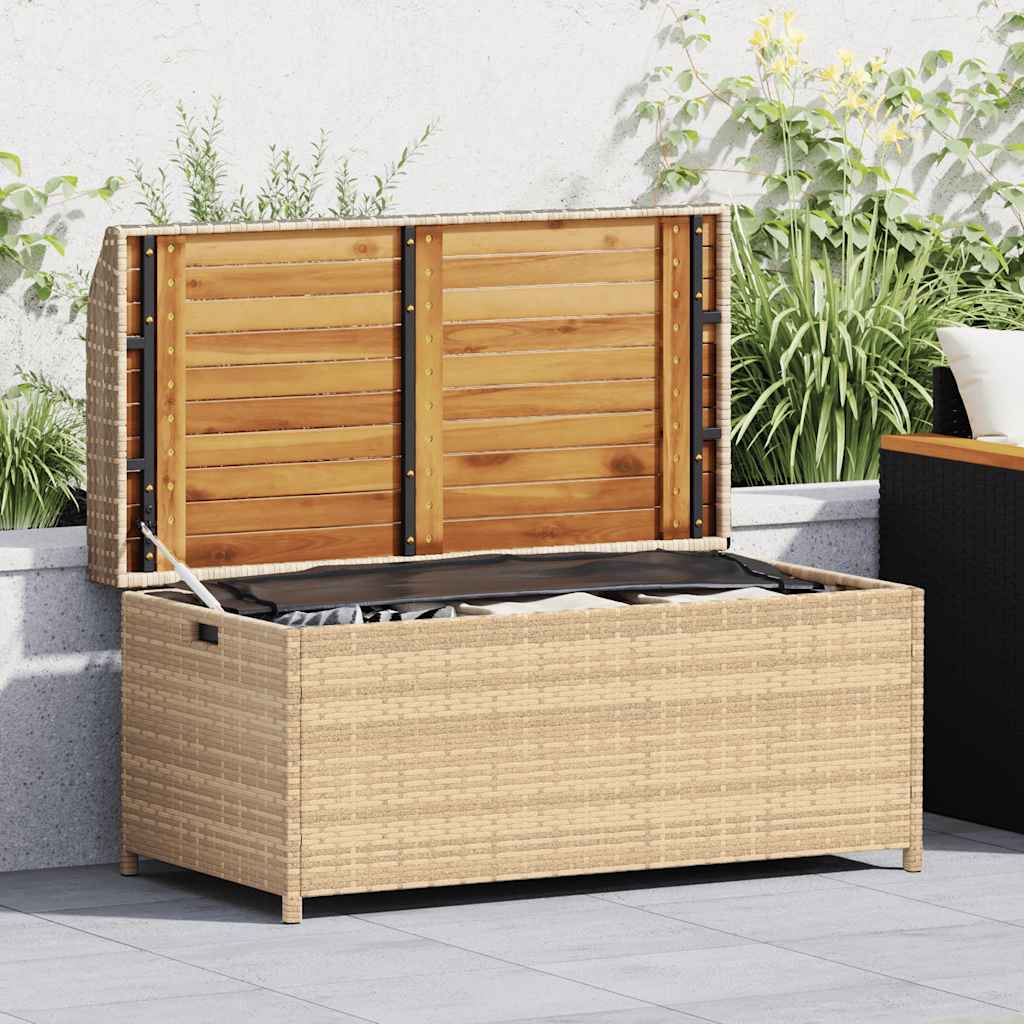 JUNG Vida Bank mit Stauraum Beige 100x50x52 cm Poly Rattan Akazienholz