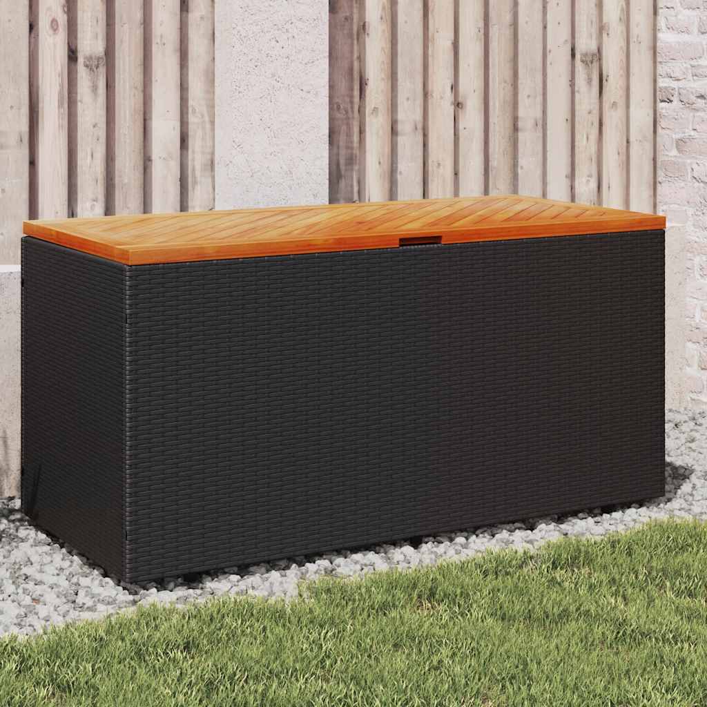 JUNG Vida Gartentruhe Schwarz 110x50x54 cm Poly Rattan Akazienholz