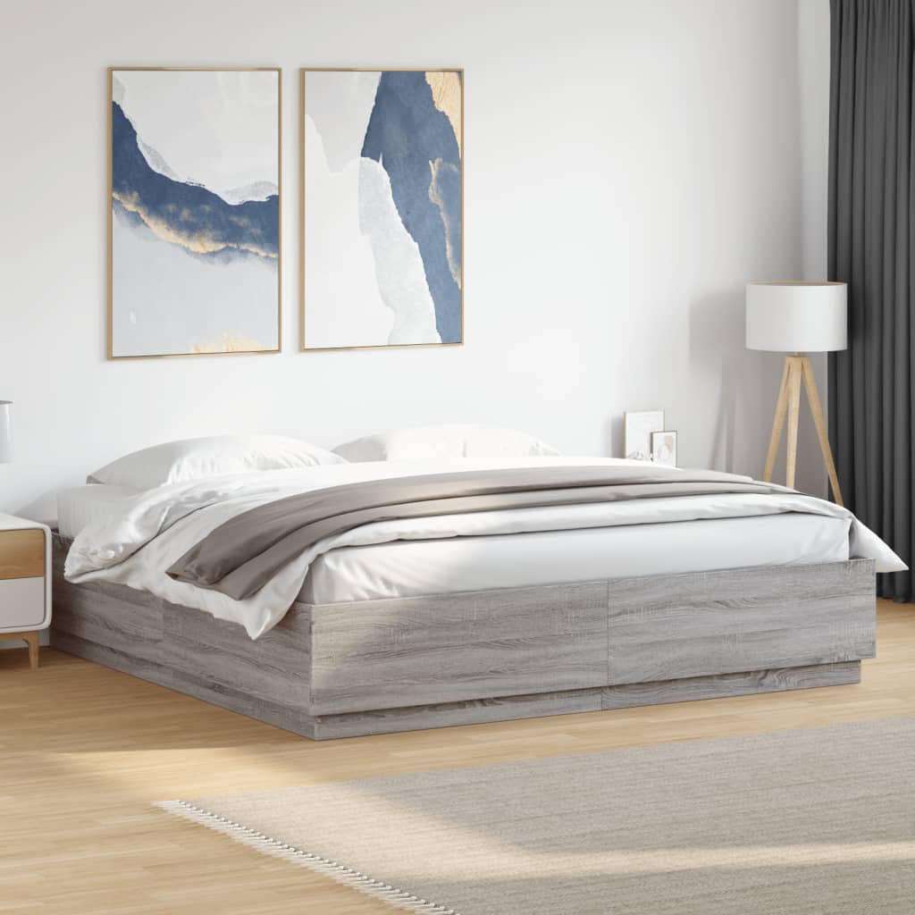 JUNG Vida Bettgestell mit LED Grau Sonoma 180x200 cm Holzwerkstoff