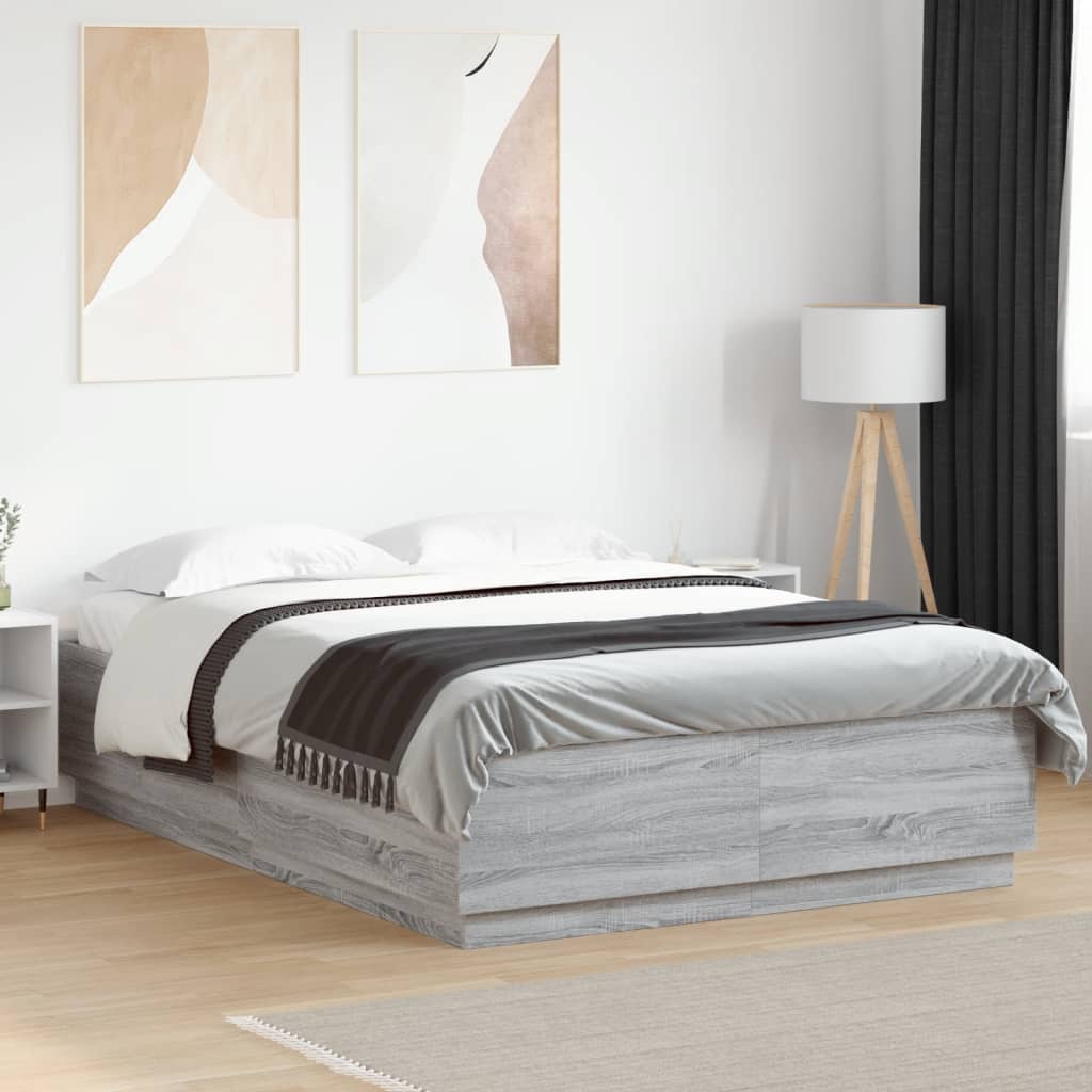 JUNG Vida Bettgestell mit LED Grau Sonoma 160x200 cm Holzwerkstoff