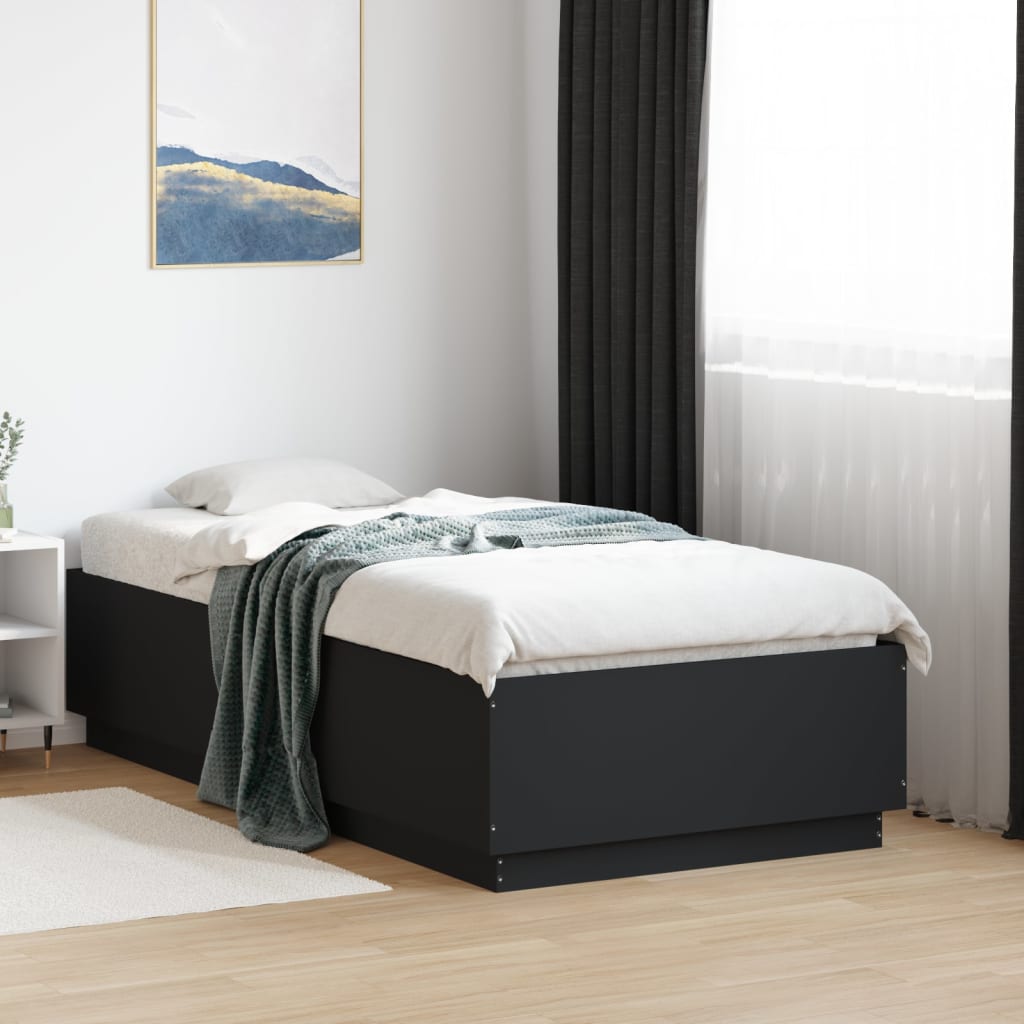 JUNG Vida Bettgestell mit LED Schwarz 90x190 cm Holzwerkstoff