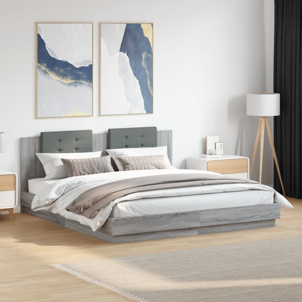 JUNG Vida Bettgestell mit Kopfteil Grau Sonoma 200x200cm Holzwerkstoff