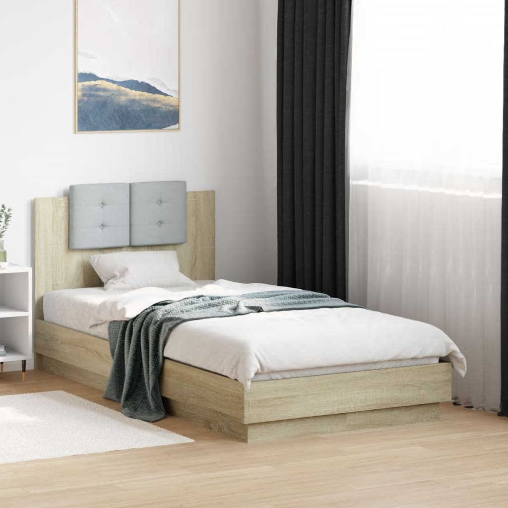 JUNG Vida Bettgestell mit Kopfteil und LED-Leuchten Sonoma-Eiche 90x190cm