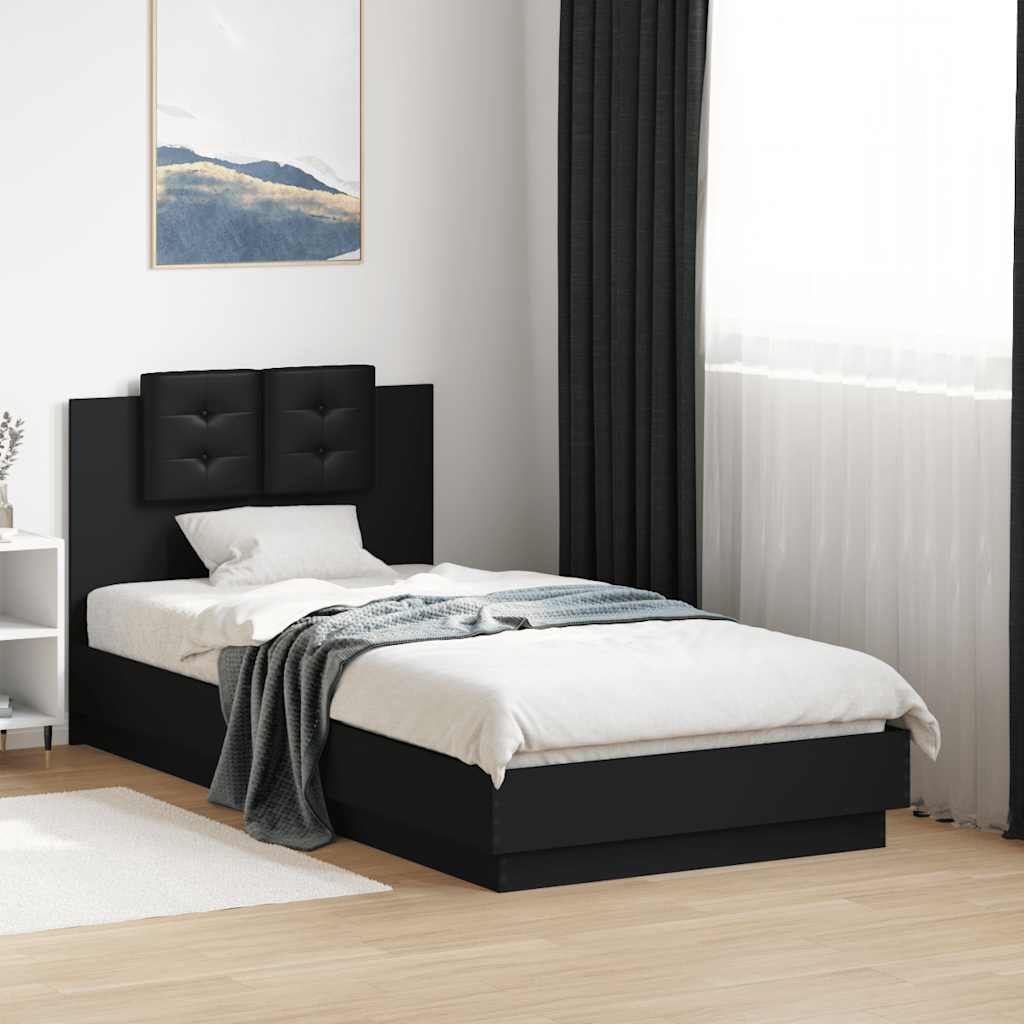 JUNG Vida Bettgestell mit Kopfteil und LED-Leuchten Schwarz 75x190 cm