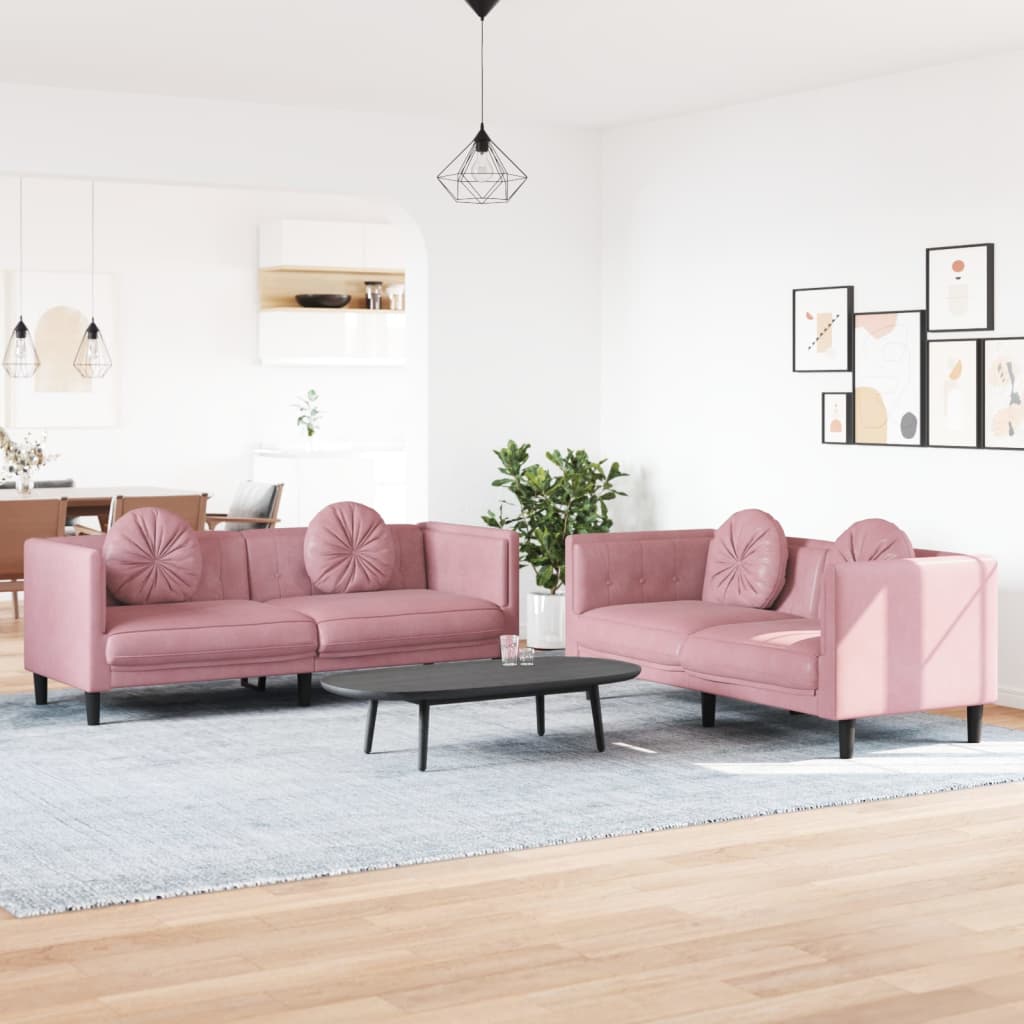 JUNG Vida 2-tlg. Sofagarnitur mit Kissen Rosa Samt