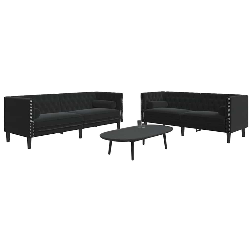 JUNG Vida 2-tlg. Chesterfield-Sofa-Set mit Nackenrollen Schwarz Samt