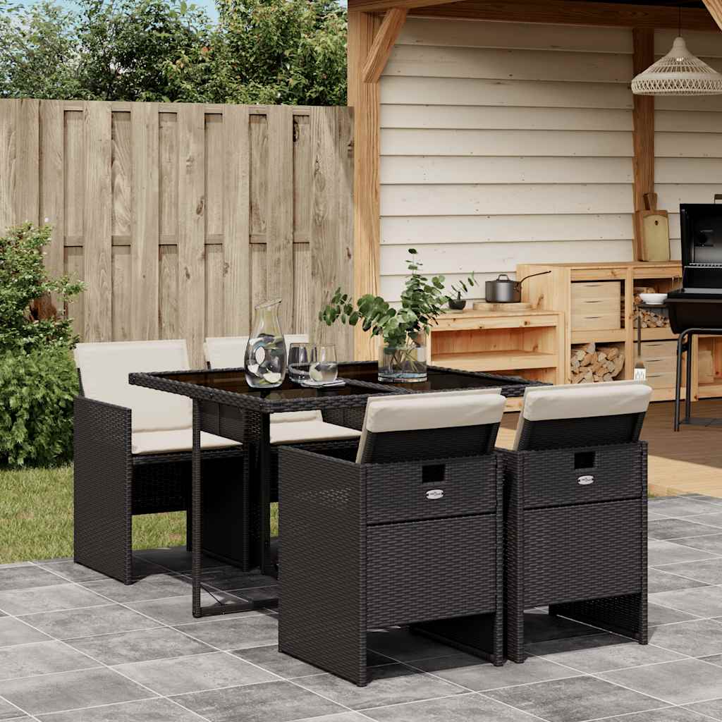 JUNG Vida 5-tlg. Garten-Essgruppe mit Kissen Schwarz Poly Rattan