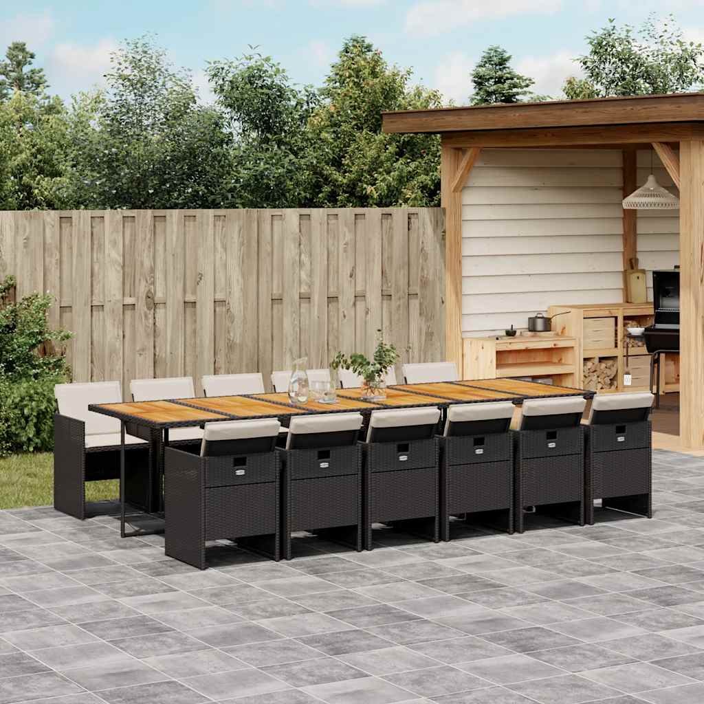 JUNG Vida 13-tlg. Garten-Essgruppe mit Kissen Schwarz Poly Rattan