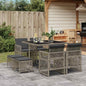 JUNG Vida 9-tlg. Garten-Essgruppe mit Kissen Grau Poly Rattan