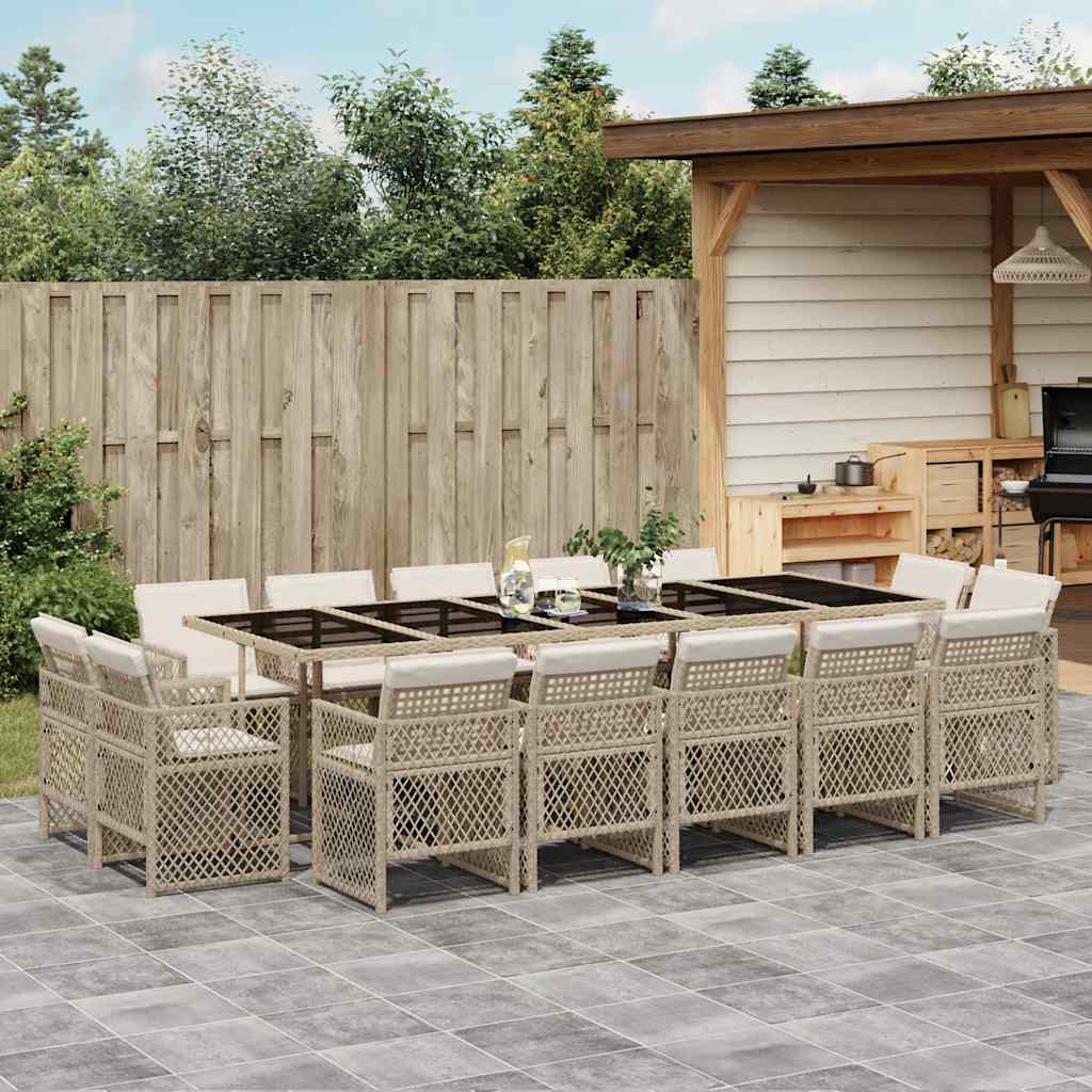 JUNG Vida 15-tlg. Garten-Essgruppe mit Kissen Beige Poly Rattan