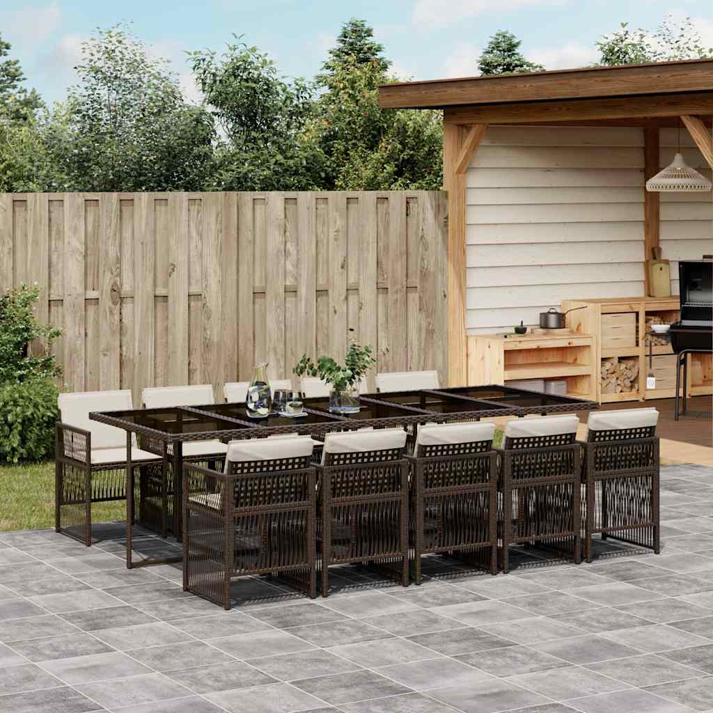 JUNG Vida 11-tlg. Garten-Essgruppe mit Kissen Braun Poly Rattan