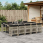 JUNG Vida 11-tlg. Garten-Essgruppe mit Kissen Hellgrau Poly Rattan