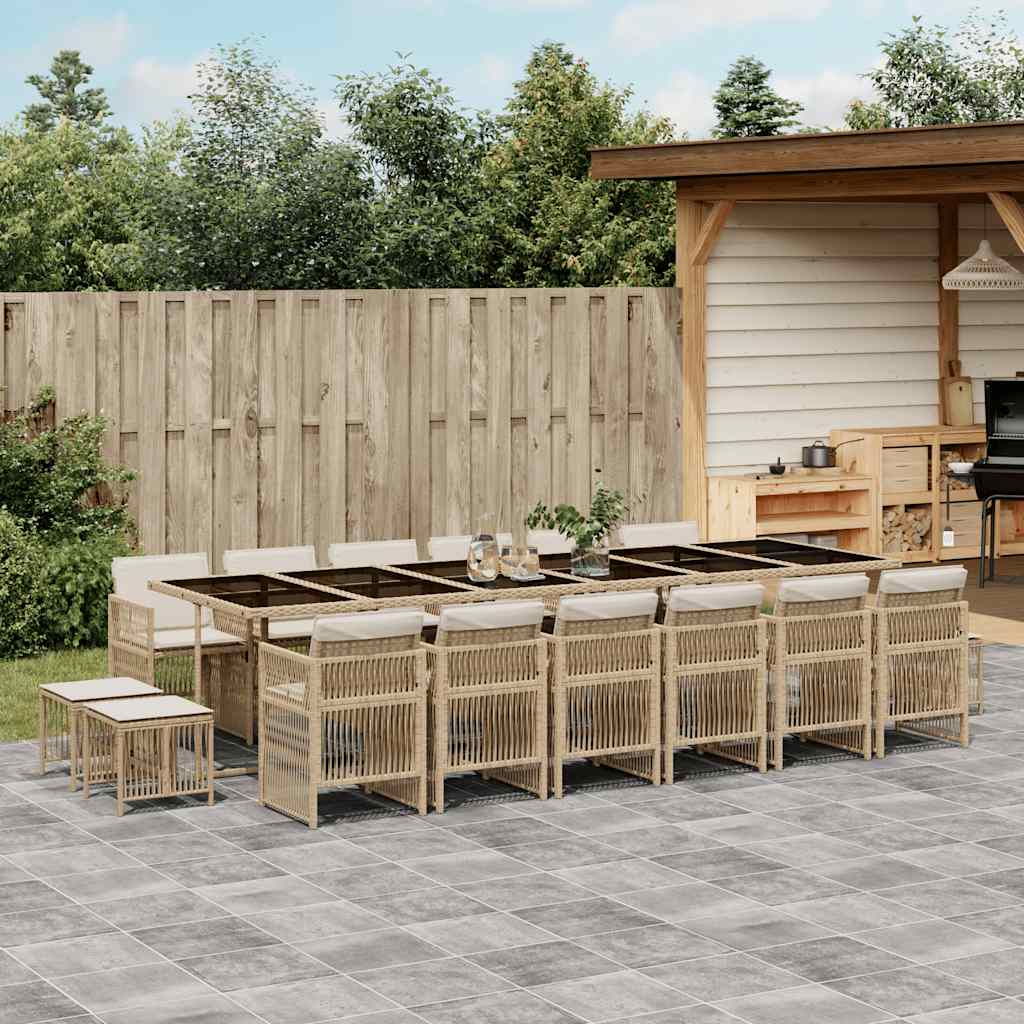 JUNG Vida 17-tlg. Garten-Essgruppe mit Kissen Beige Poly Rattan