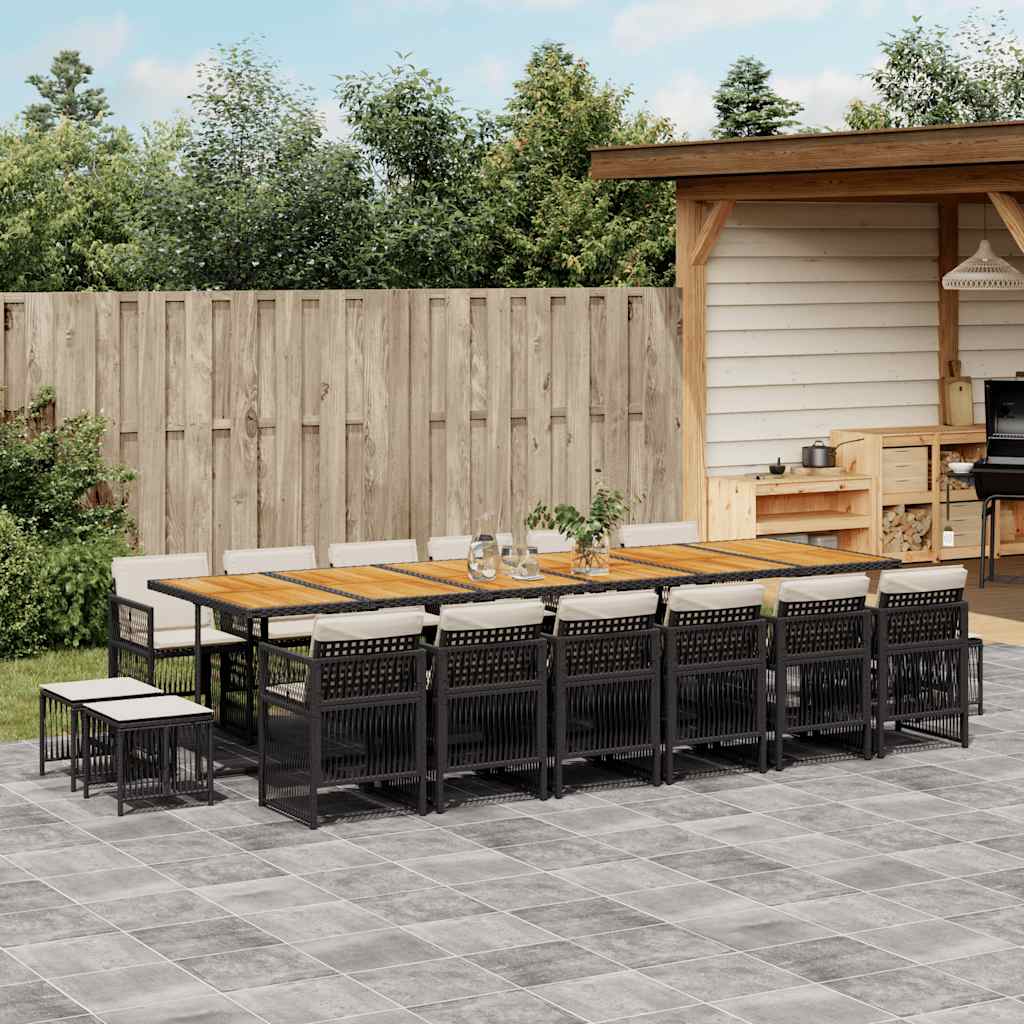 JUNG Vida 17-tlg. Garten-Essgruppe mit Kissen Schwarz Poly Rattan