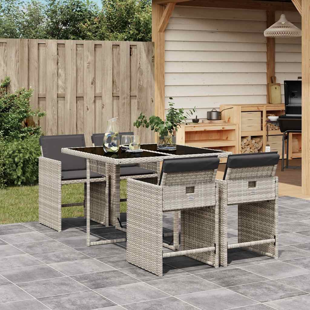 JUNG Vida 5-tlg. Garten-Essgruppe mit Kissen Hellgrau Poly Rattan