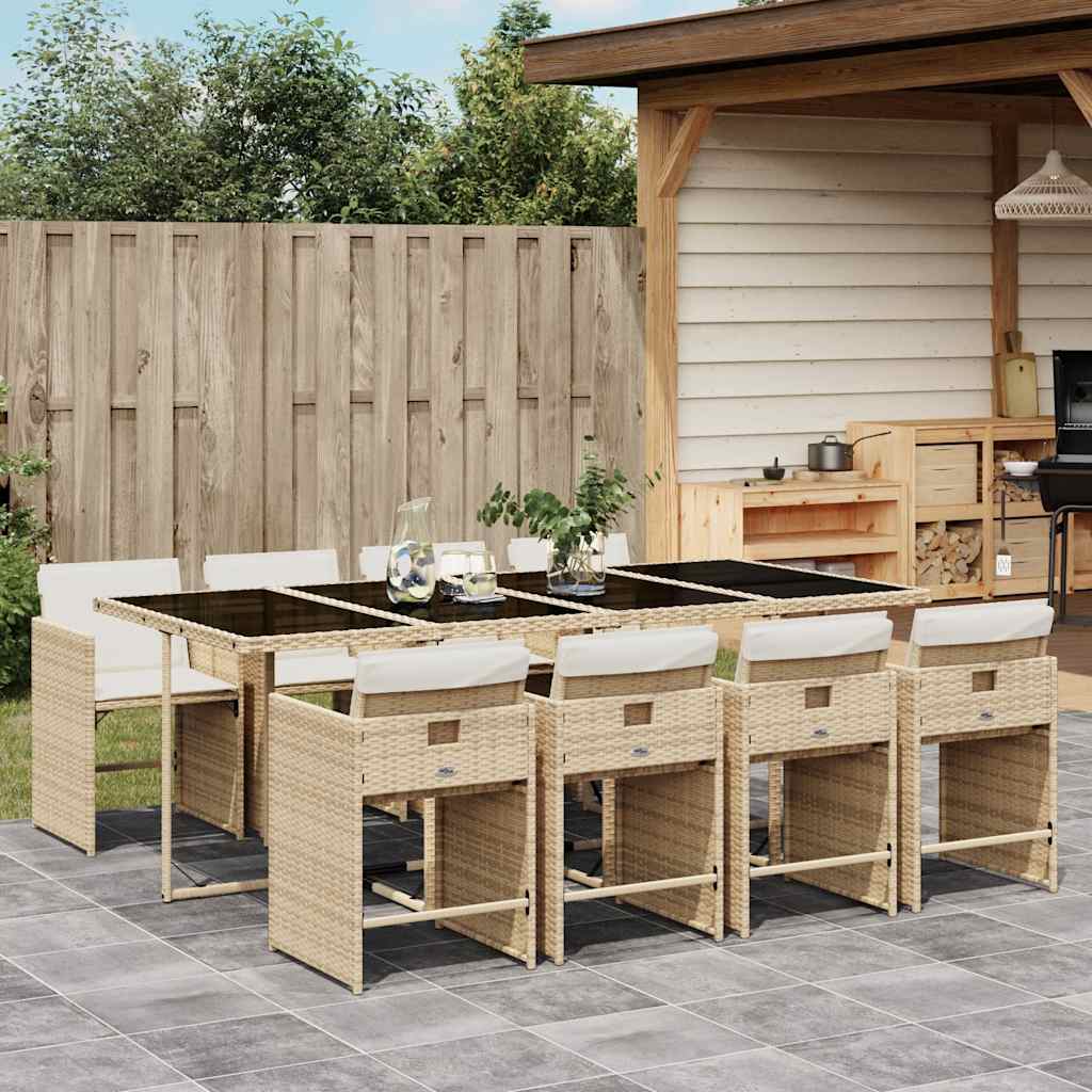 JUNG Vida 9-tlg. Garten-Essgruppe mit Kissen Beige Poly Rattan