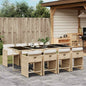 JUNG Vida 9-tlg. Garten-Essgruppe mit Kissen Beige Poly Rattan