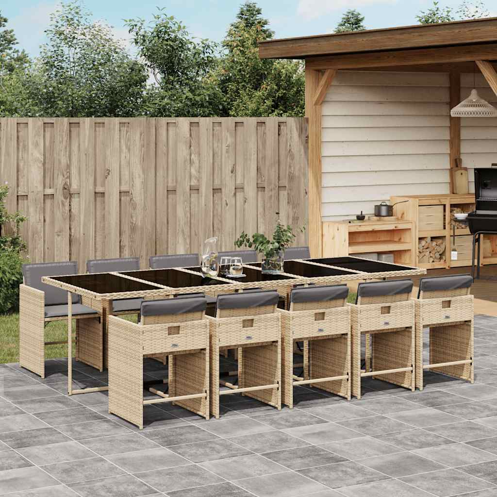 JUNG Vida 11-tlg. Garten-Essgruppe mit Kissen Beigemischung Poly Rattan