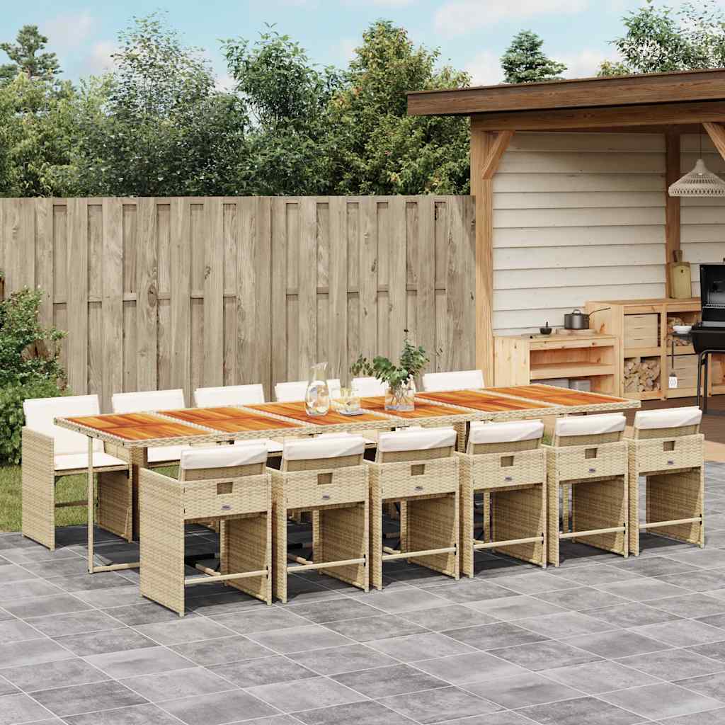 JUNG Vida 13-tlg. Garten-Essgruppe mit Kissen Beige Poly Rattan