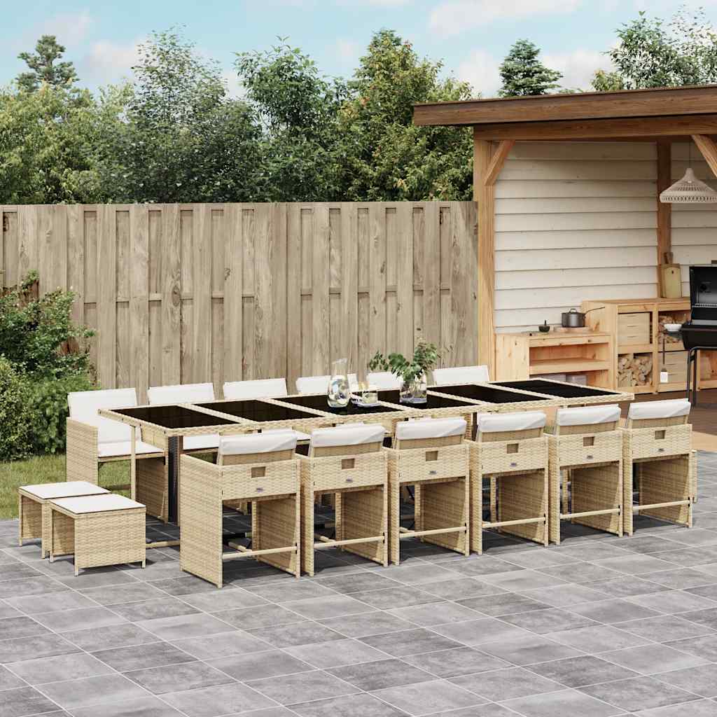 JUNG Vida 17-tlg. Garten-Essgruppe mit Kissen Beige Poly Rattan
