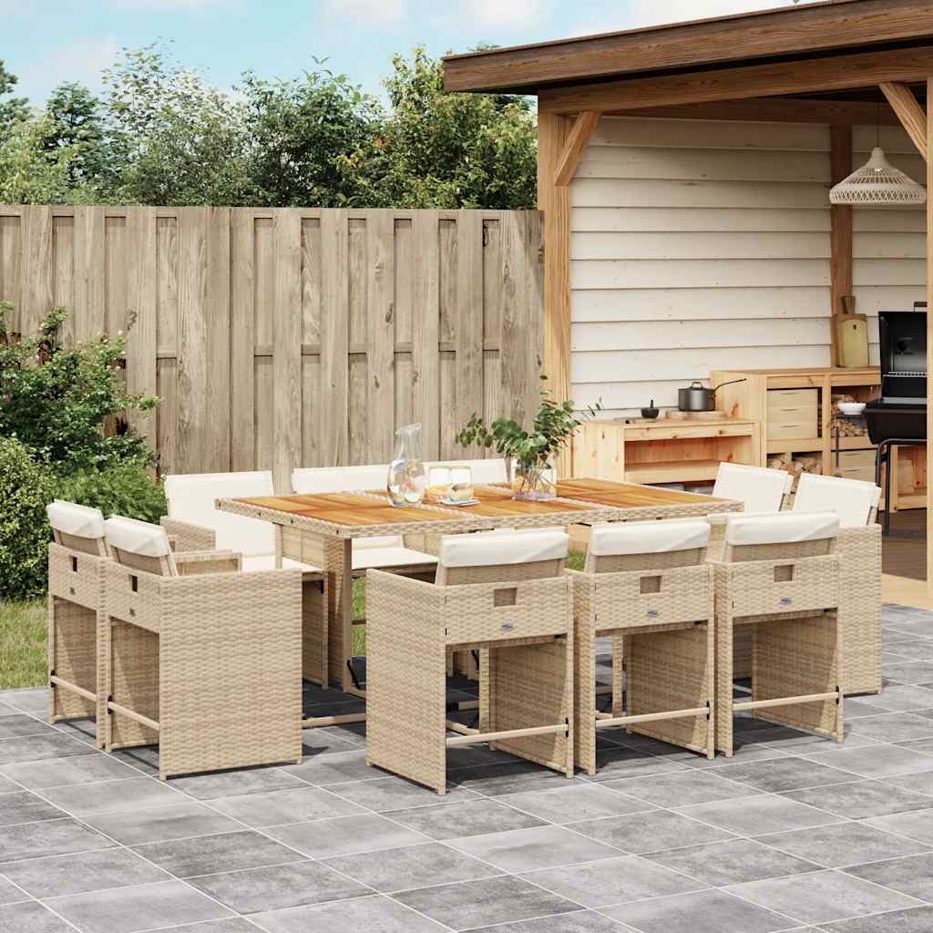 JUNG Vida 11-tlg. Garten-Essgruppe mit Kissen Beige Poly Rattan
