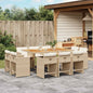 JUNG Vida 11-tlg. Garten-Essgruppe mit Kissen Beige Poly Rattan