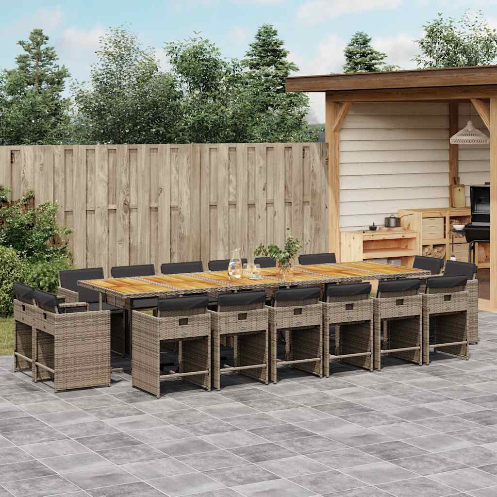 JUNG Vida 17-tlg. Garten-Essgruppe mit Kissen Grau Poly Rattan