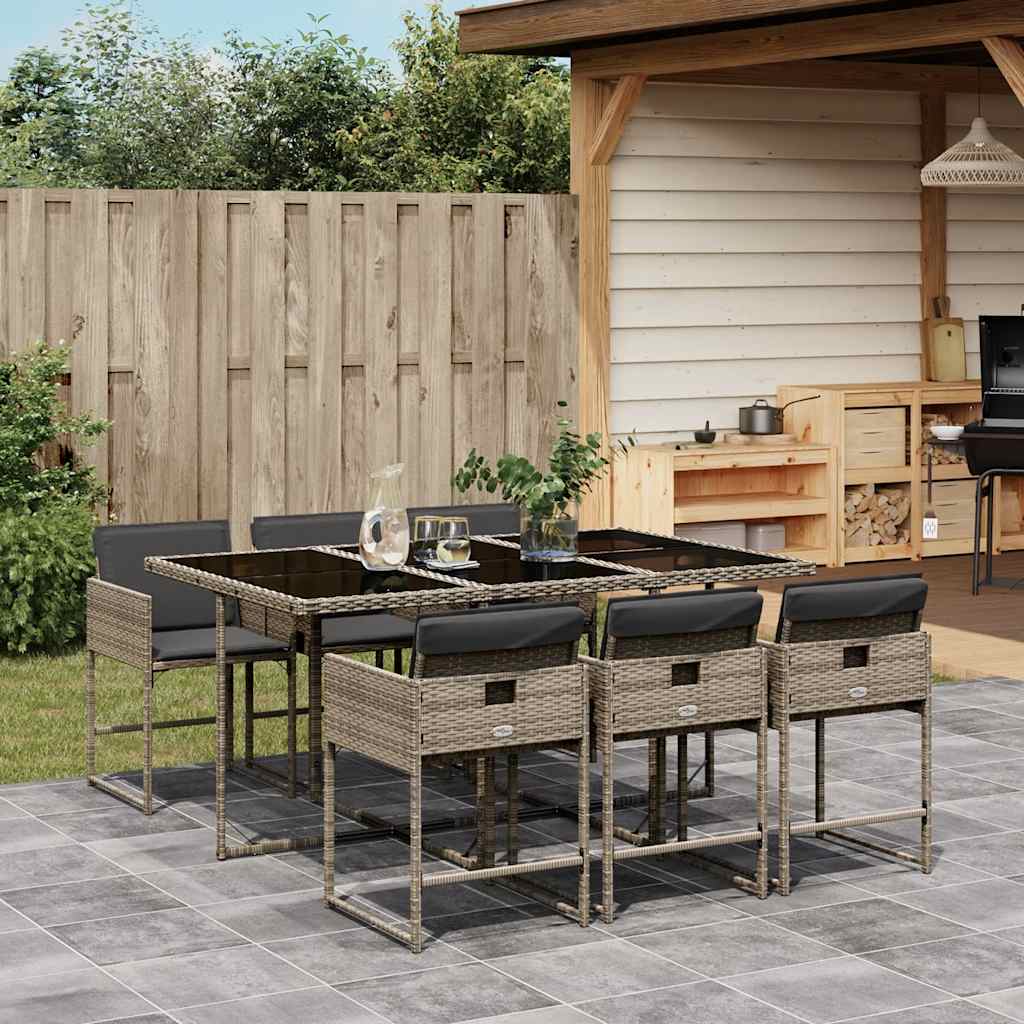 JUNG Vida 7-tlg. Garten-Essgruppe mit Kissen Grau Poly Rattan