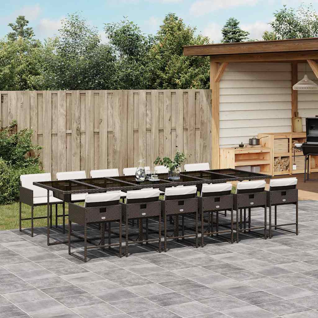 JUNG Vida 13-tlg. Garten-Essgruppe mit Kissen Braun Poly Rattan
