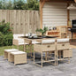 JUNG Vida 9-tlg. Garten-Essgruppe mit Kissen Beige Poly Rattan