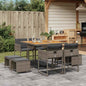 JUNG Vida 9-tlg. Garten-Essgruppe mit Kissen Grau Poly Rattan