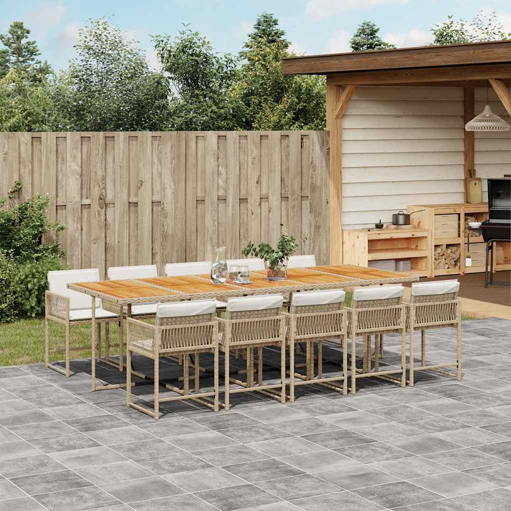 JUNG Vida 11-tlg. Garten-Essgruppe mit Kissen Beige Poly Rattan