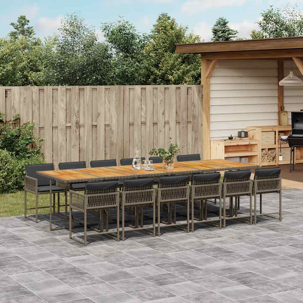 JUNG Vida 13-tlg. Garten-Essgruppe mit Kissen Grau Poly Rattan
