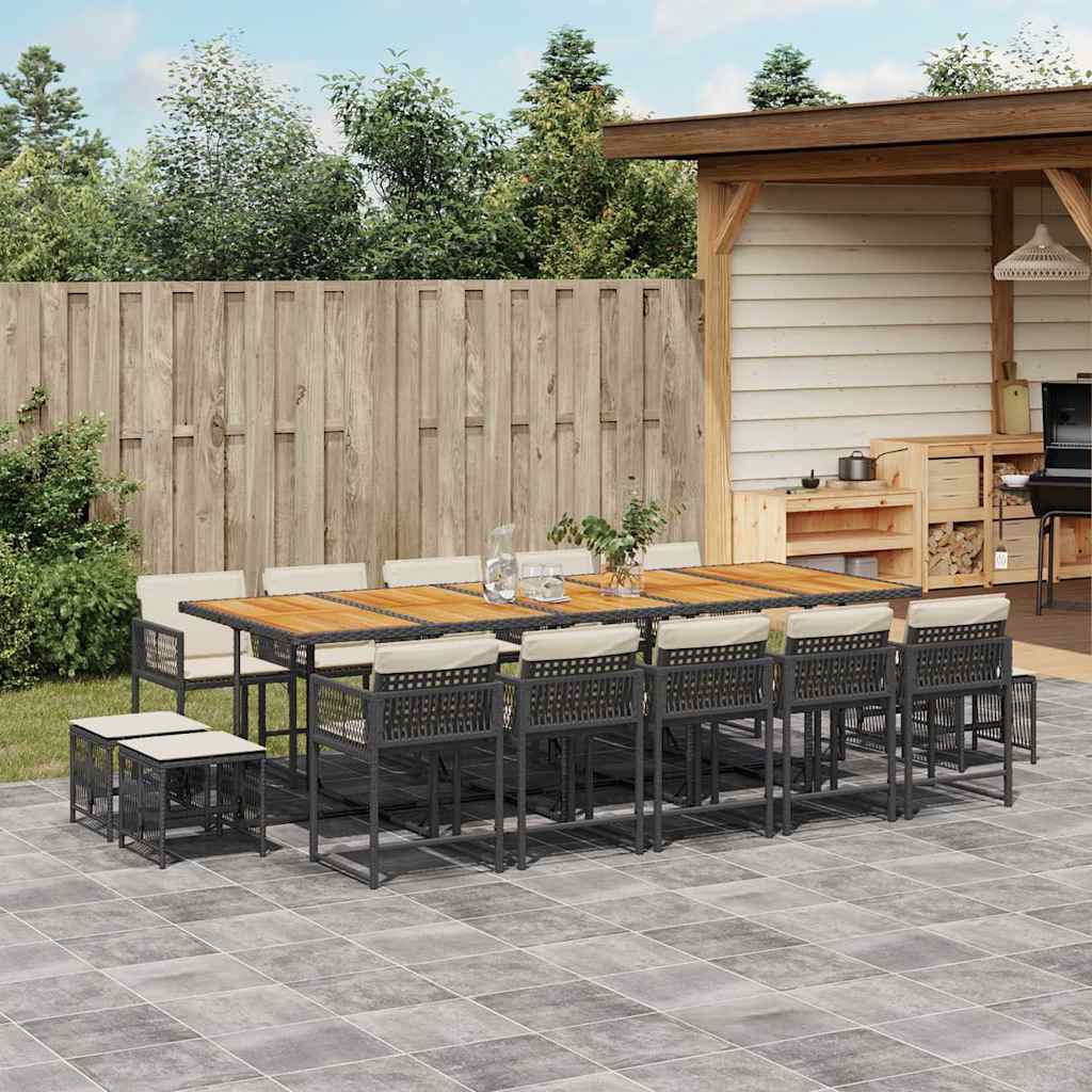 JUNG Vida 15-tlg. Garten-Essgruppe mit Kissen Schwarz Poly Rattan