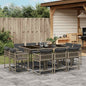 JUNG Vida 11-tlg. Garten-Essgruppe mit Kissen Grau Poly Rattan