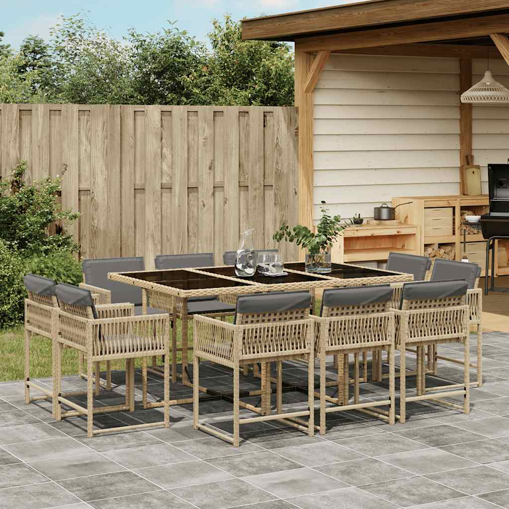 JUNG Vida 11-tlg. Garten-Essgruppe mit Kissen Beigemischung Poly Rattan