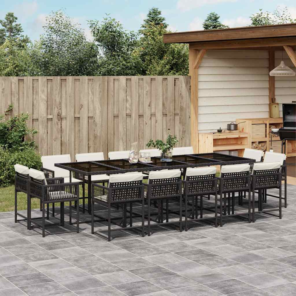 JUNG Vida 15-tlg. Garten-Essgruppe mit Kissen Schwarz Poly Rattan