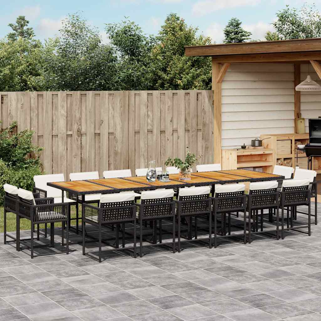 JUNG Vida 17-tlg. Garten-Essgruppe mit Kissen Schwarz Poly Rattan