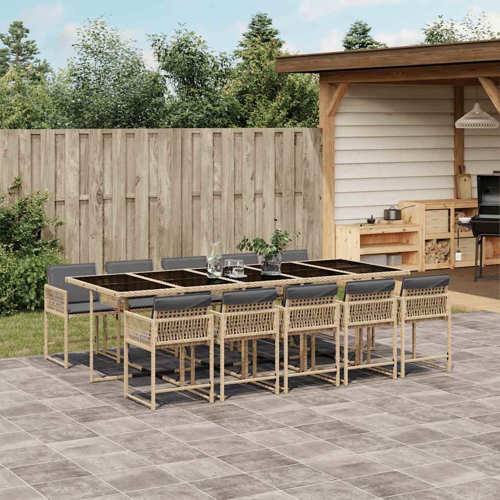 JUNG Vida 11-tlg. Garten-Essgruppe mit Kissen Beigemischung Poly Rattan