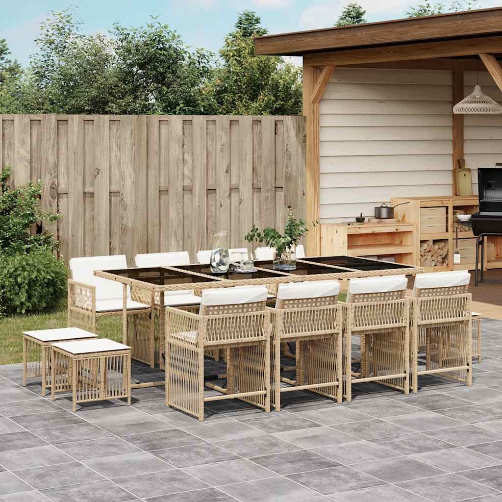 JUNG Vida 13-tlg. Garten-Essgruppe mit Kissen Beige Poly Rattan