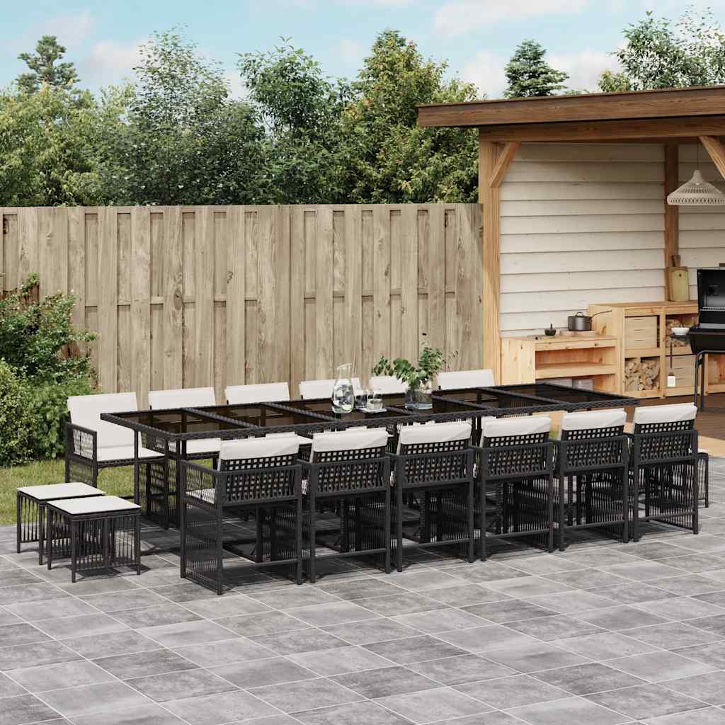 JUNG Vida 17-tlg. Garten-Essgruppe mit Kissen Schwarz Poly Rattan