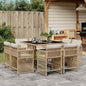 JUNG Vida 9-tlg. Garten-Essgruppe mit Kissen Beige Poly Rattan